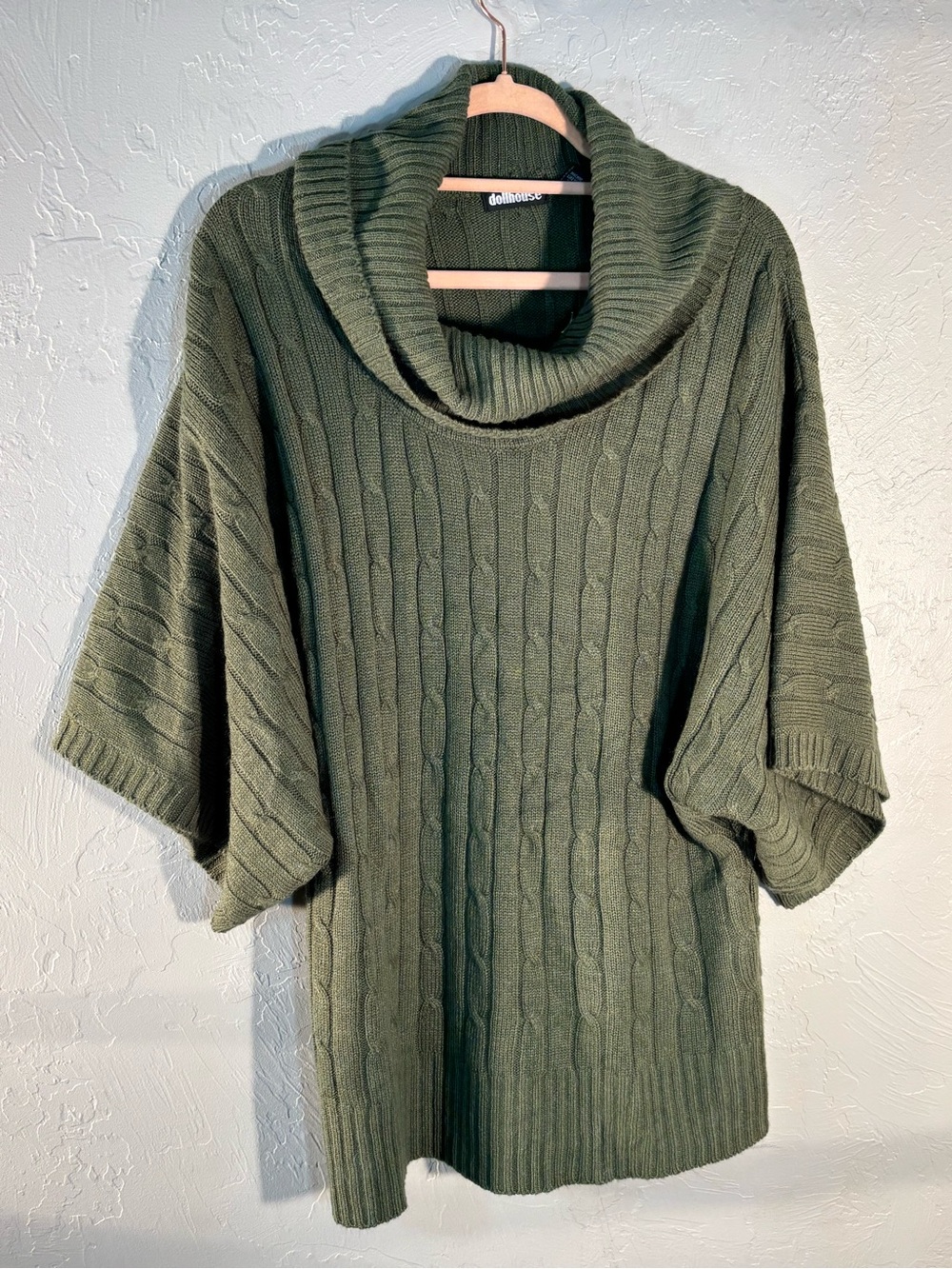 Dollhouse Olive Green Cable Cowl Sweater